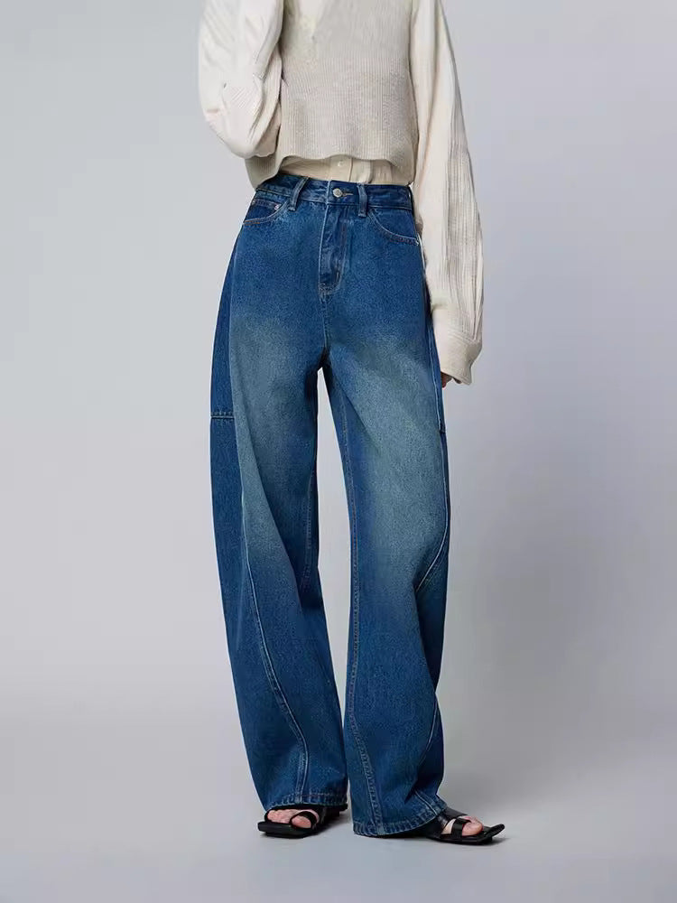 Jeans women's European and American banana pants fashionable tall and slim cocoon pants denim blue