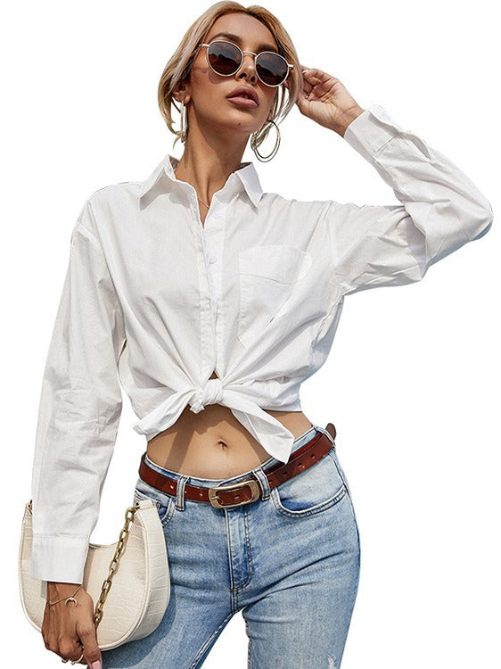 Temperament commuting slim fit versatile white shirt