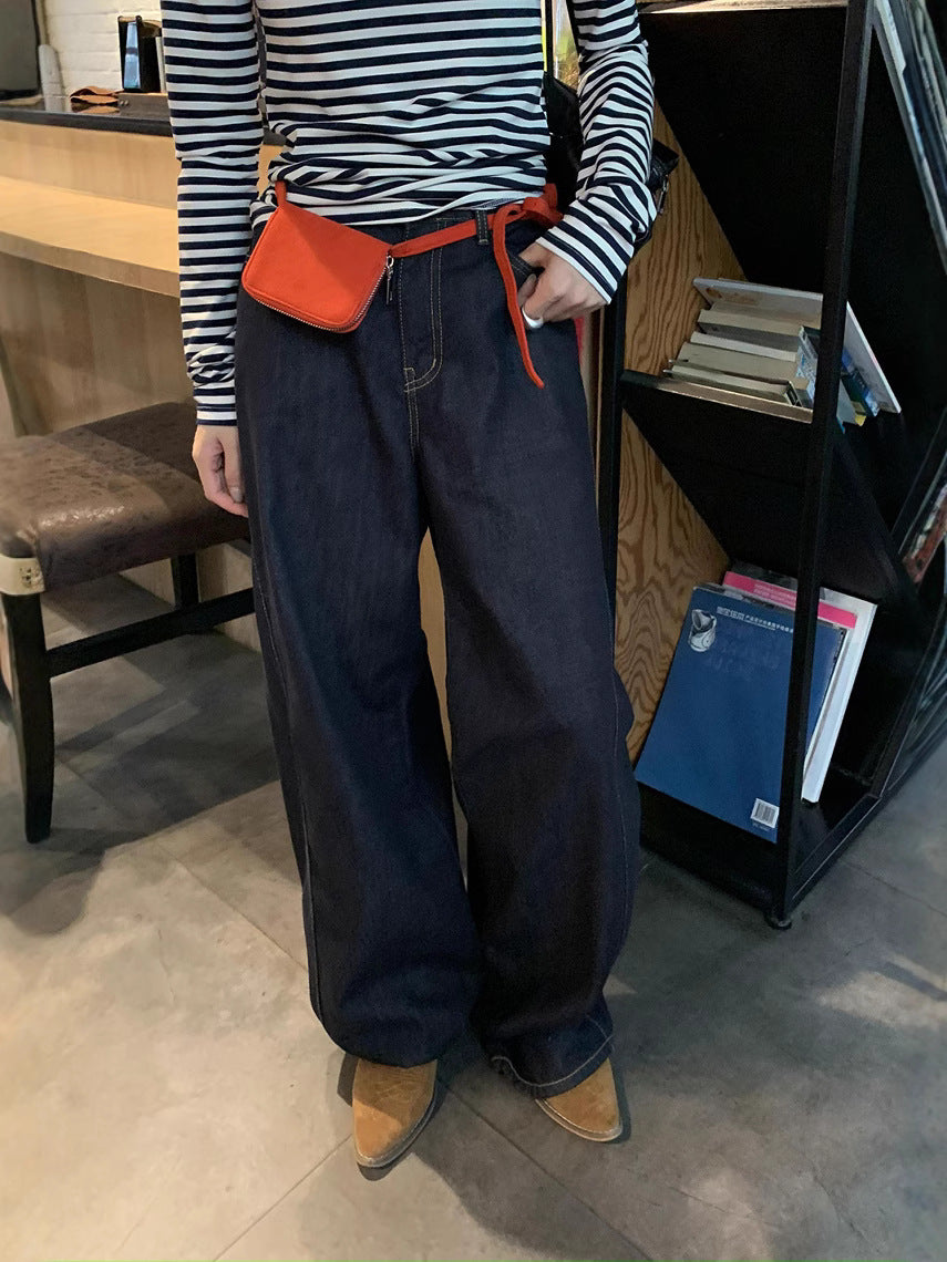 Draped jeans women's high-waisted loose casual wide-leggedPants