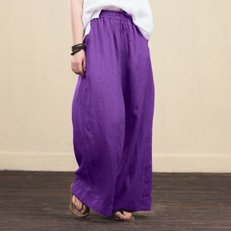 New style women's loose wide-leg pants Fashionable temperament cotton and linen trousers
