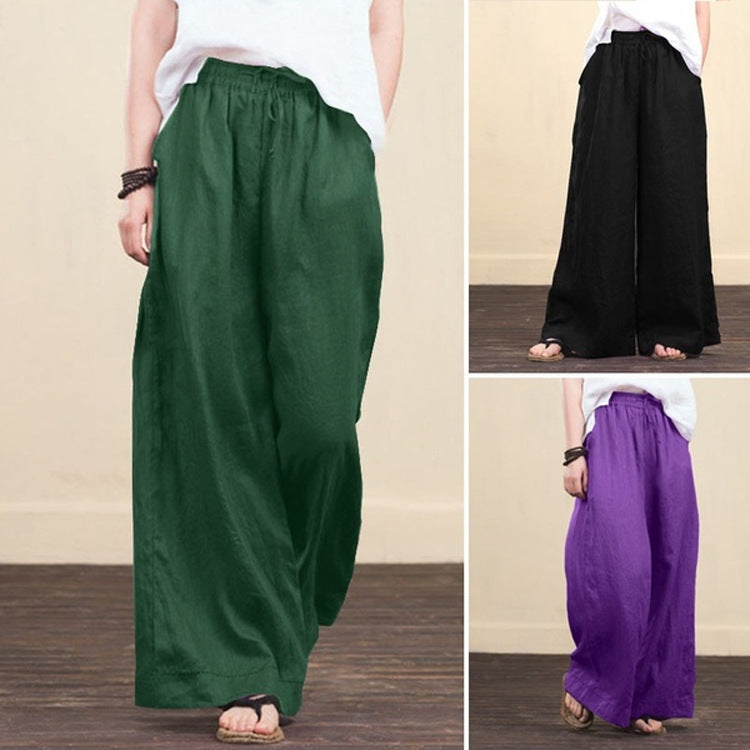 New style women's loose wide-leg pants Fashionable temperament cotton and linen trousers