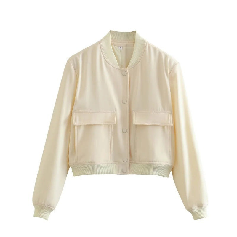 2025 Spring and Autumn New European and American Stand-up Collar Large Pocket Women's Jacket Outerwear